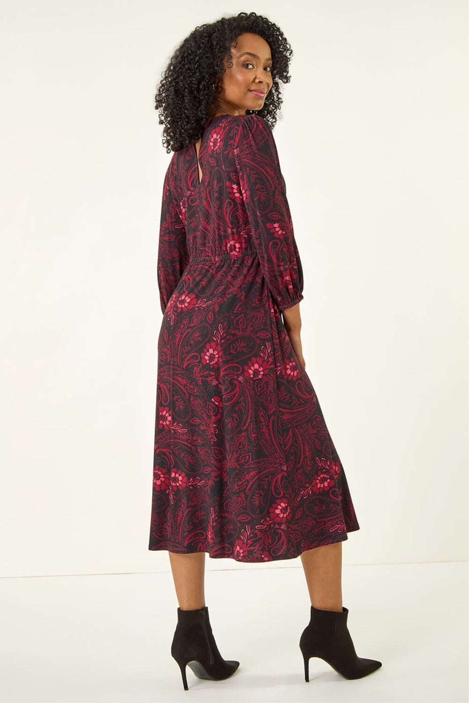 Roman Wine Petite Abstract Print Midi Stretch Dress