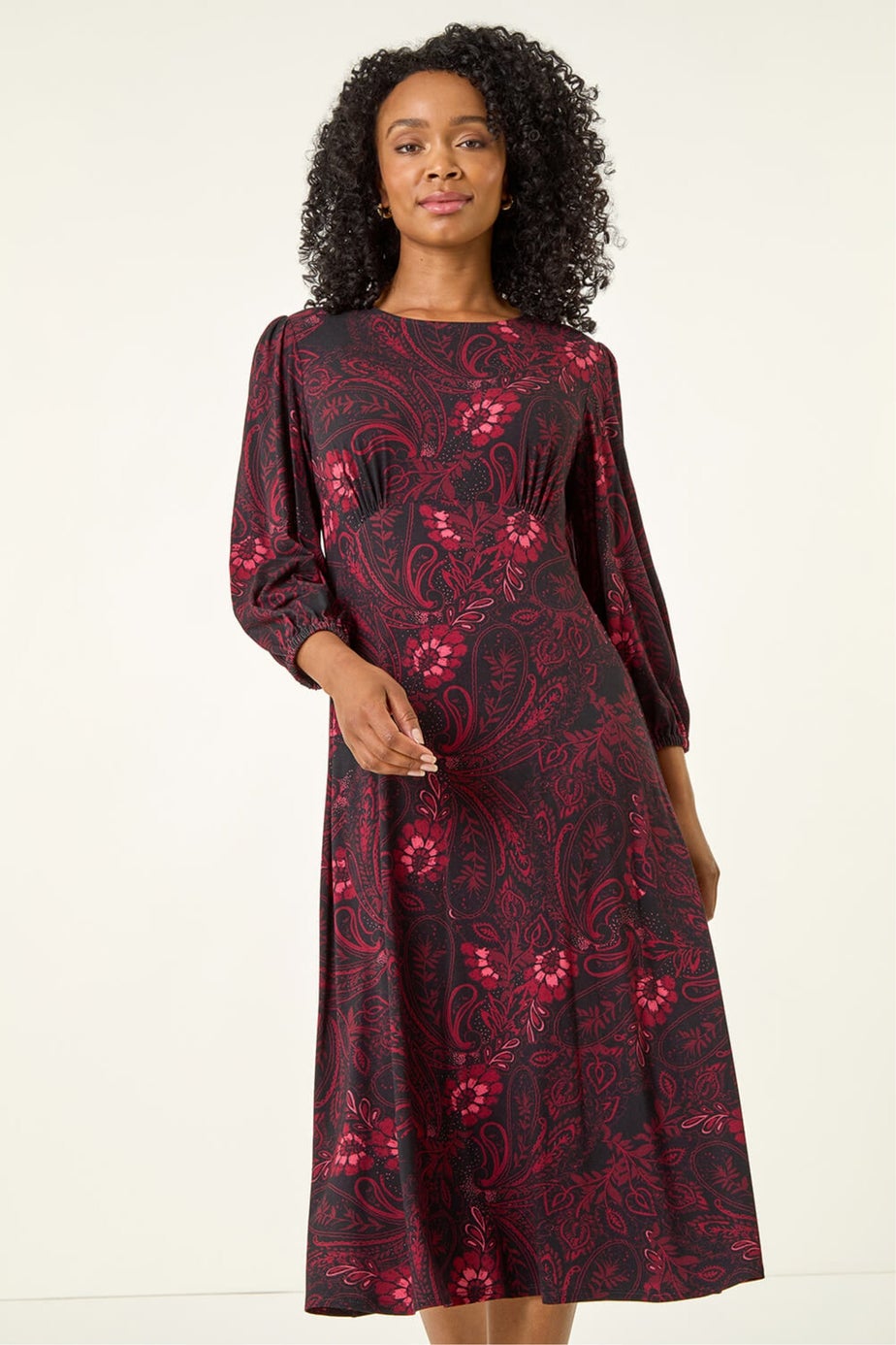 Roman Wine Petite Abstract Print Midi Stretch Dress