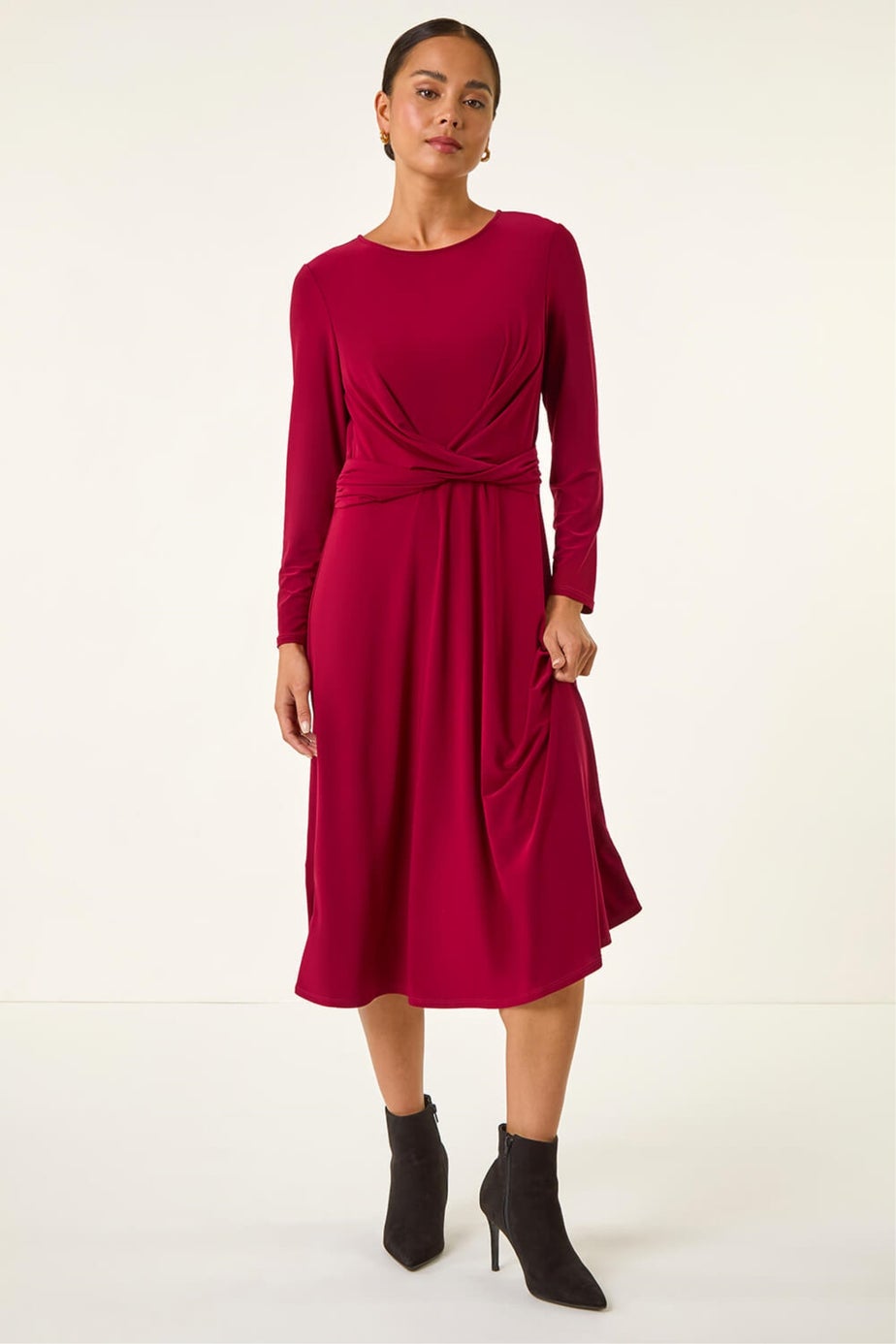 Roman Wine Petite Twist Front Stretch Dress