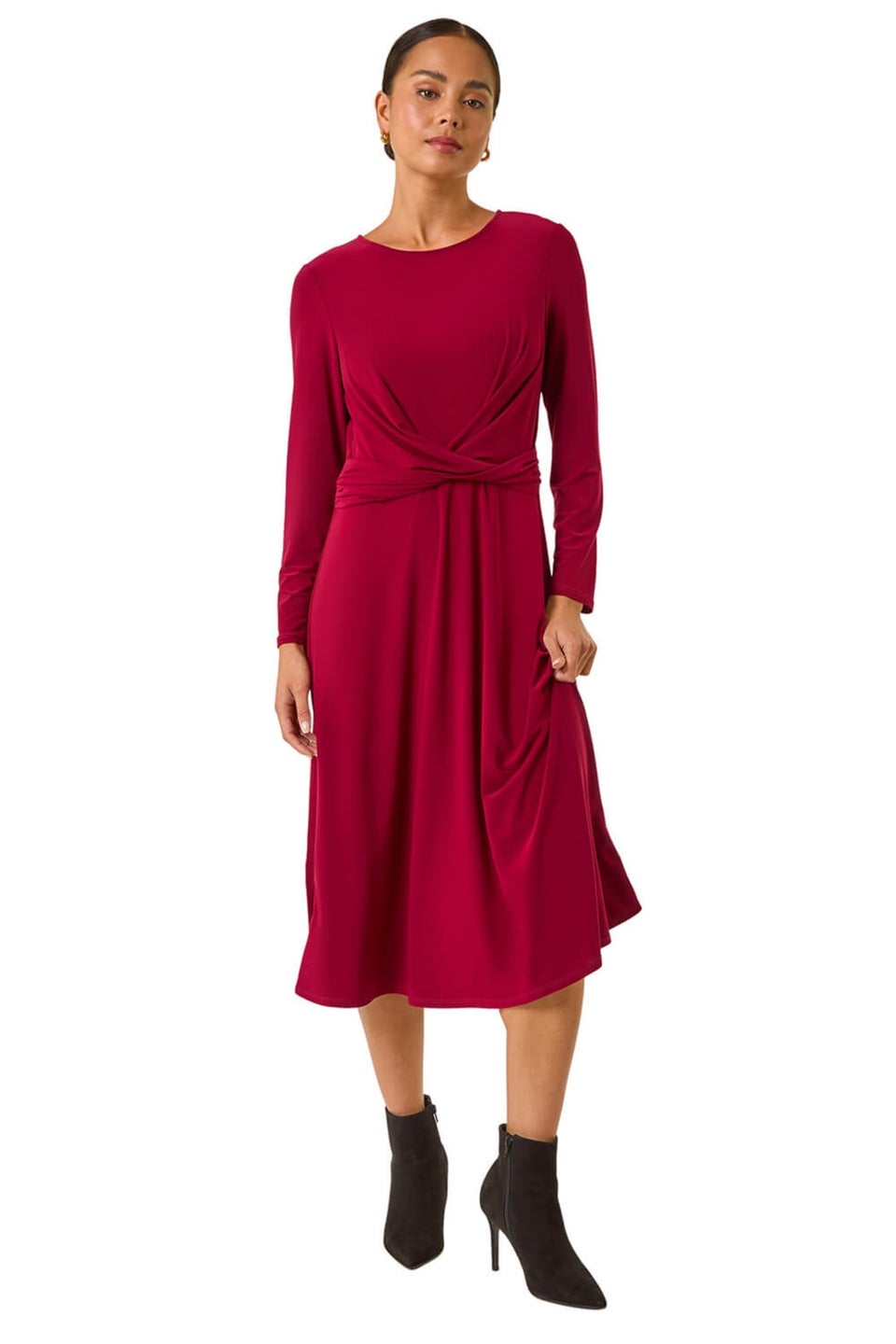 Roman Wine Petite Twist Front Stretch Dress