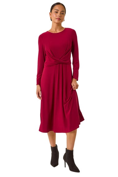 Roman Wine Petite Twist Front Stretch Dress