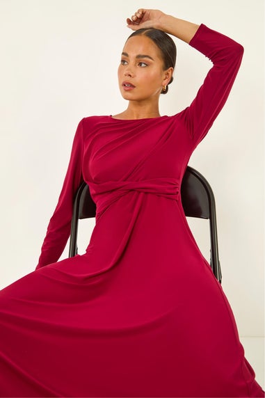Roman Wine Petite Twist Front Stretch Dress