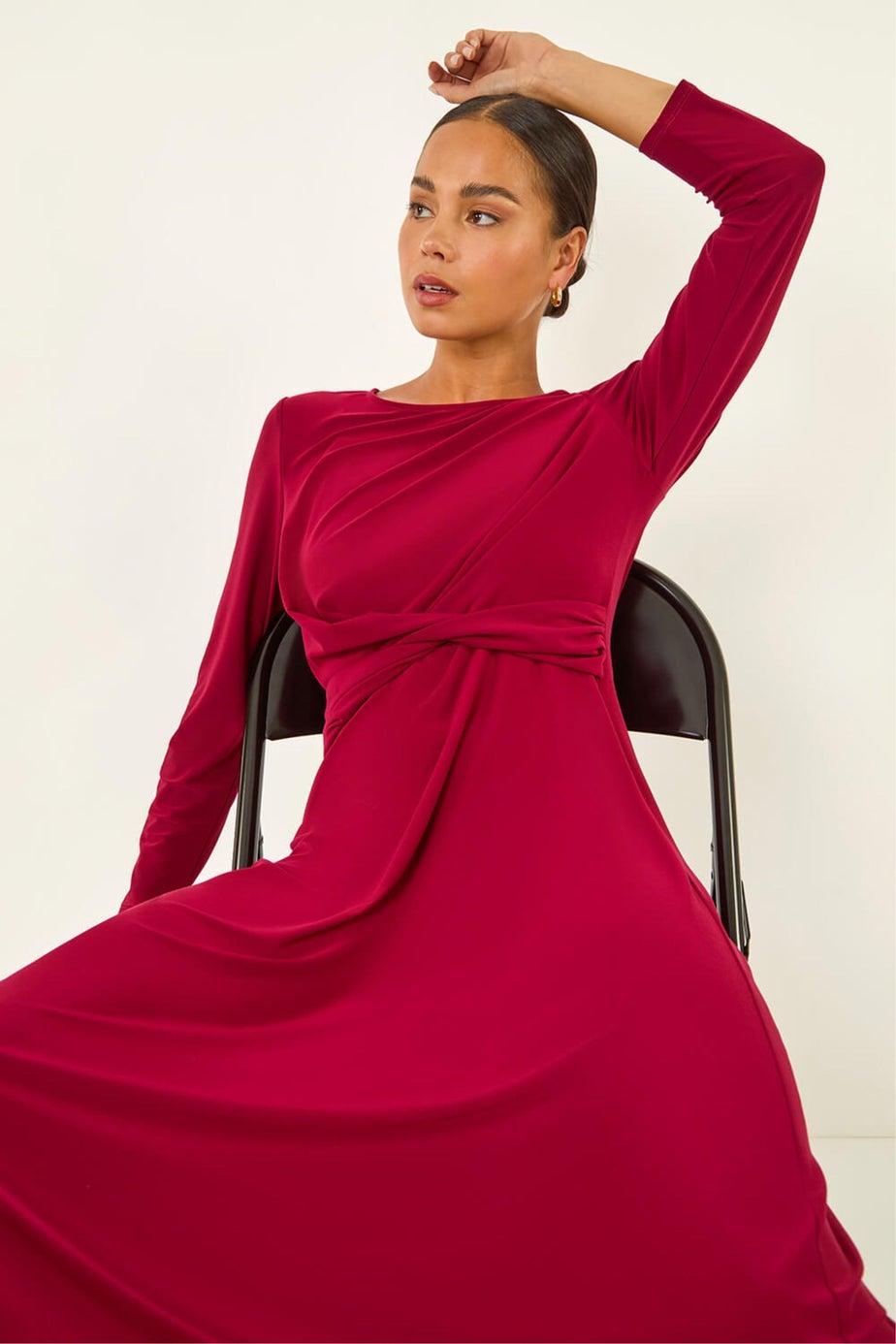 Roman Wine Petite Twist Front Stretch Dress