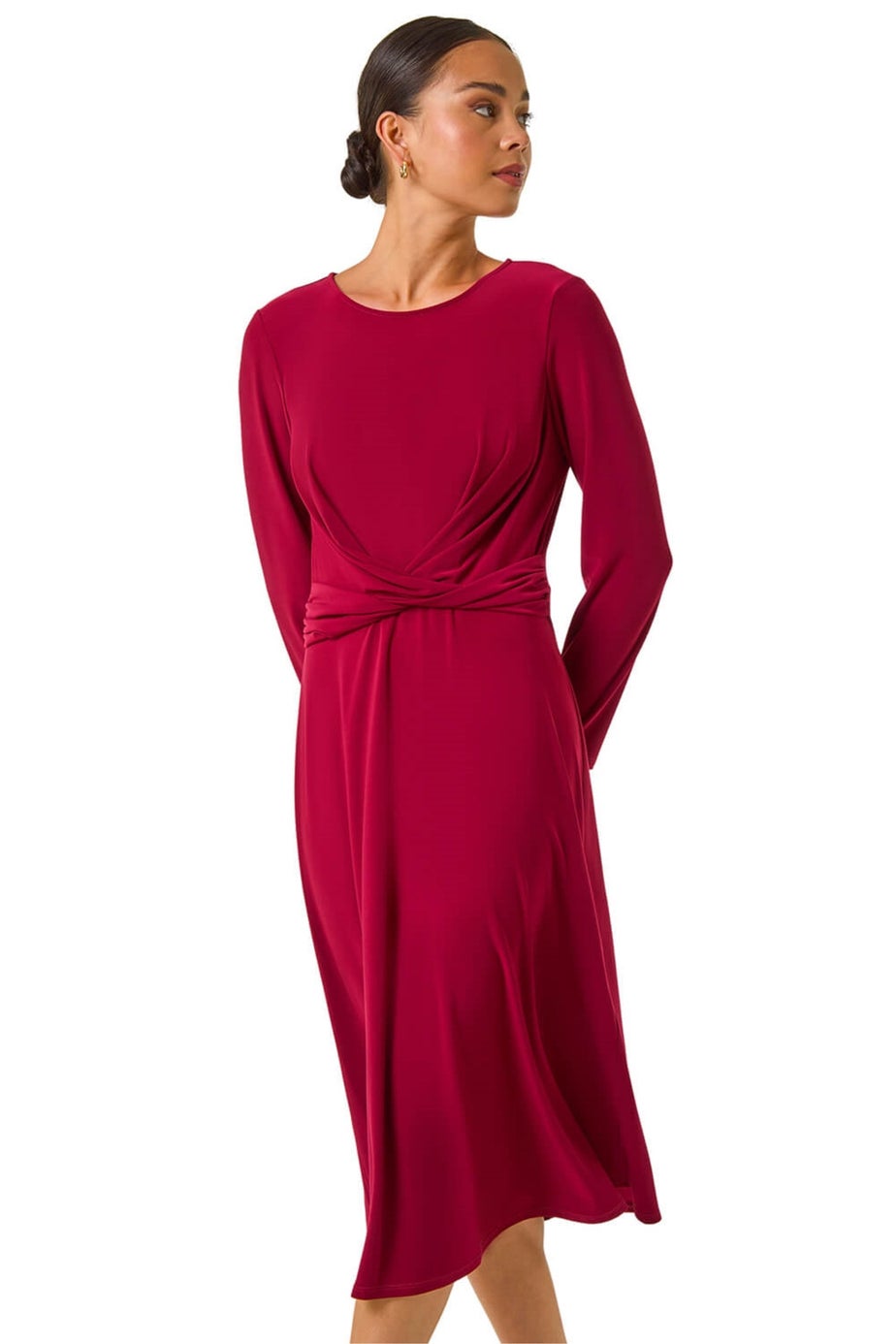 Roman Wine Petite Twist Front Stretch Dress
