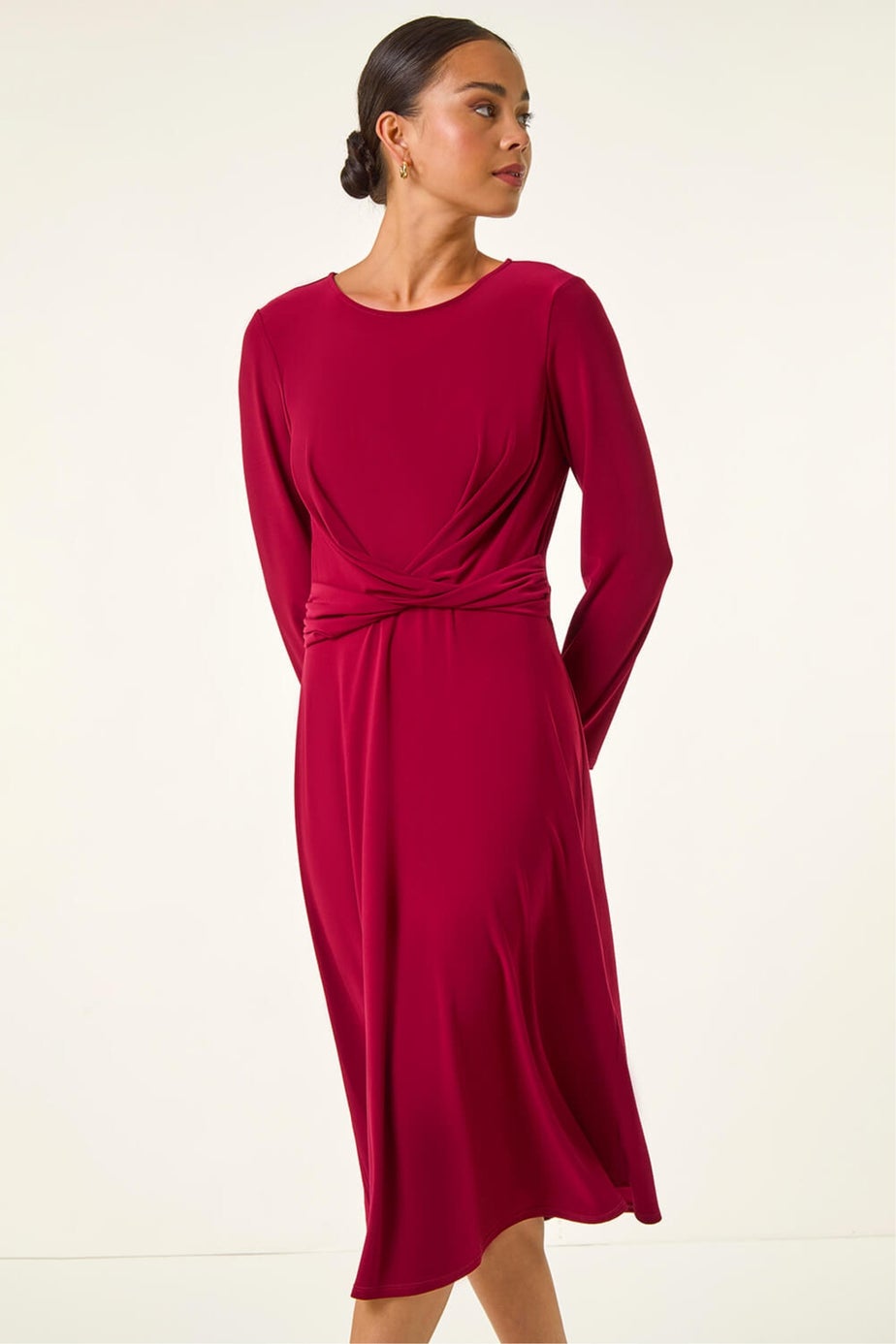 Roman Wine Petite Twist Front Stretch Dress