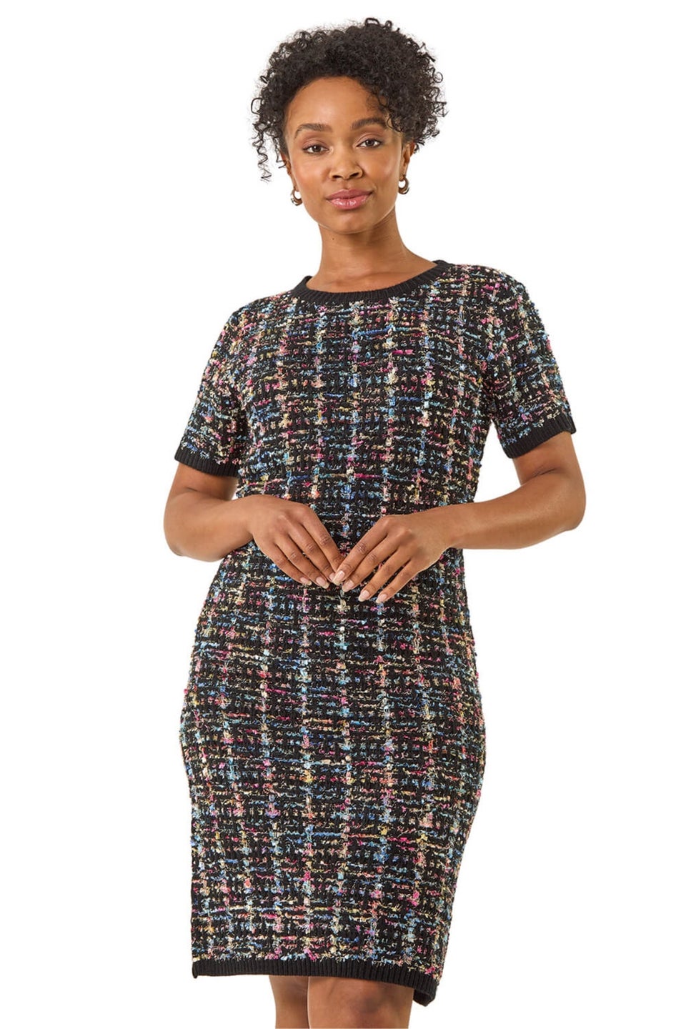 Roman Black Petite Sparkle Boucle Knit Dress