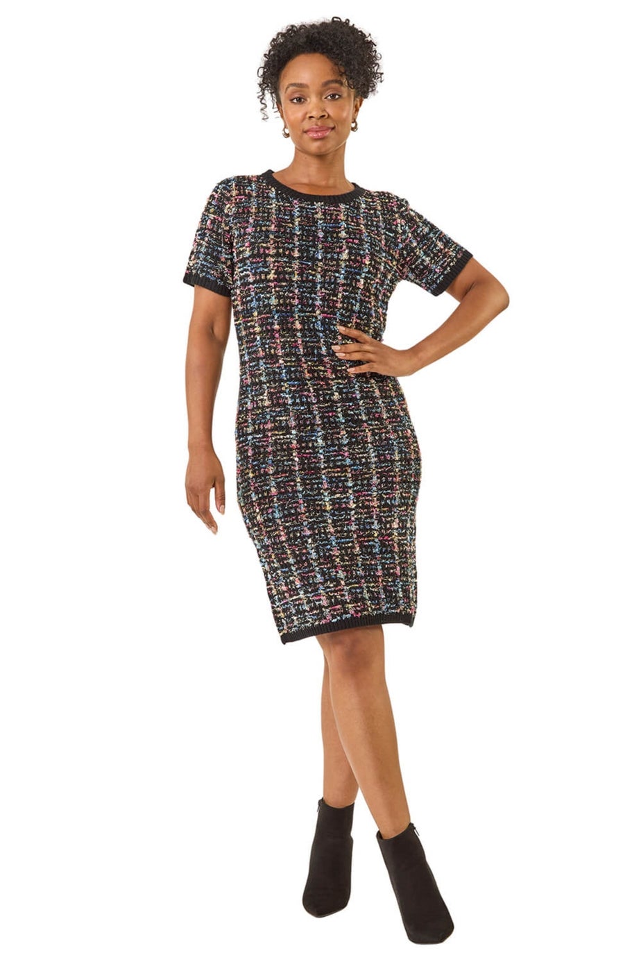 Roman Black Petite Sparkle Boucle Knit Dress