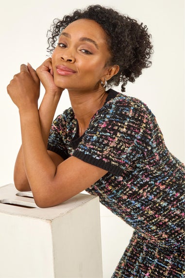 Roman Black Petite Sparkle Boucle Knit Dress