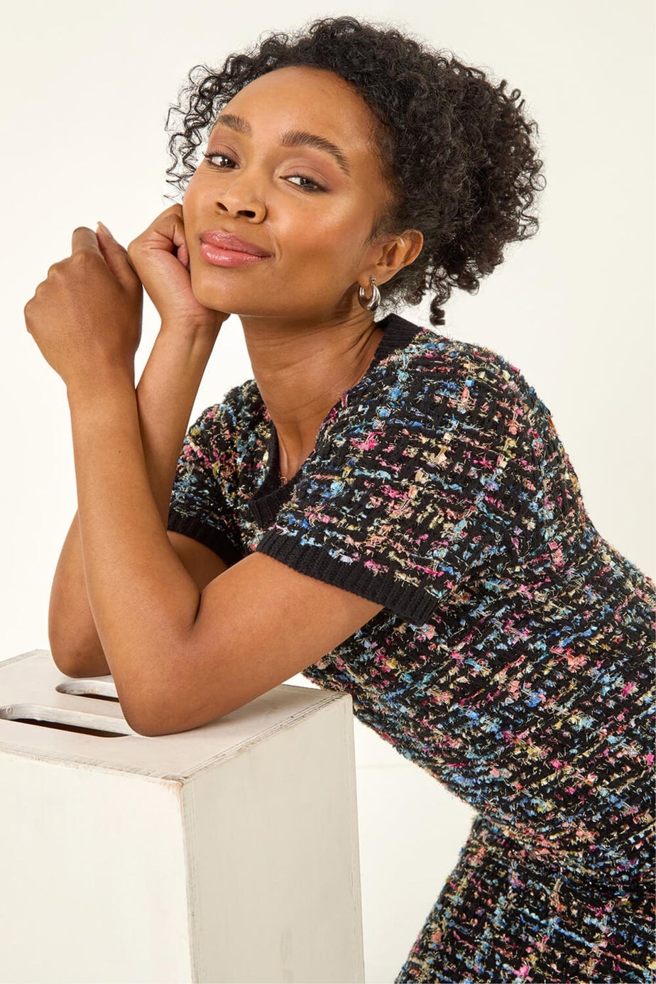 Roman Black Petite Sparkle Boucle Knit Dress