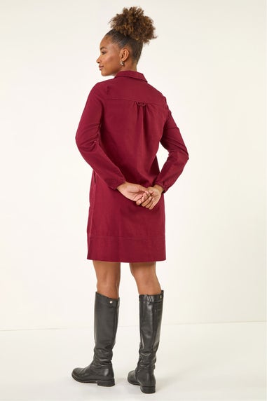 Roman Wine Collared Shift Shirt Dress