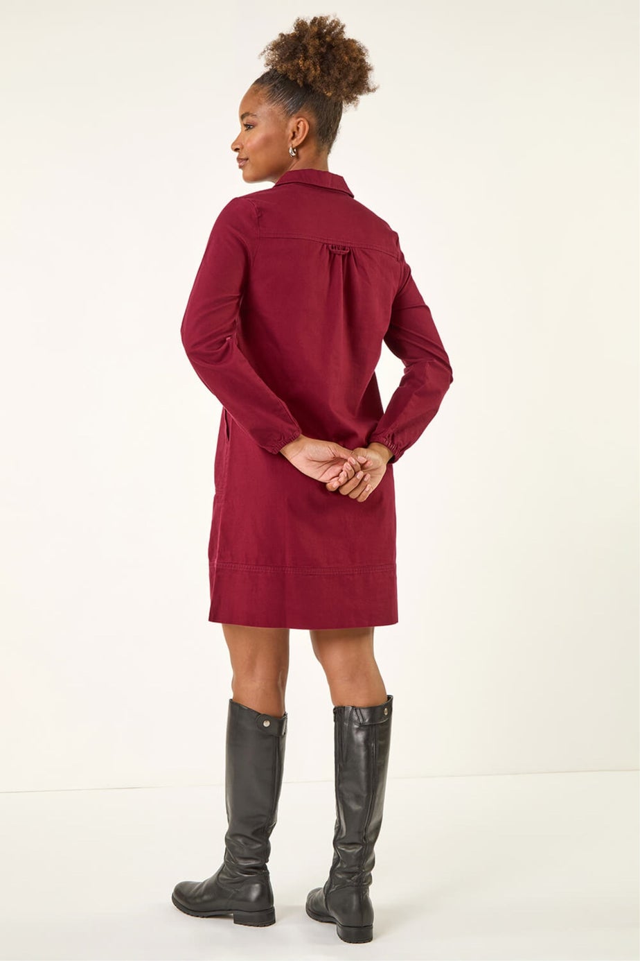 Roman Wine Collared Shift Shirt Dress