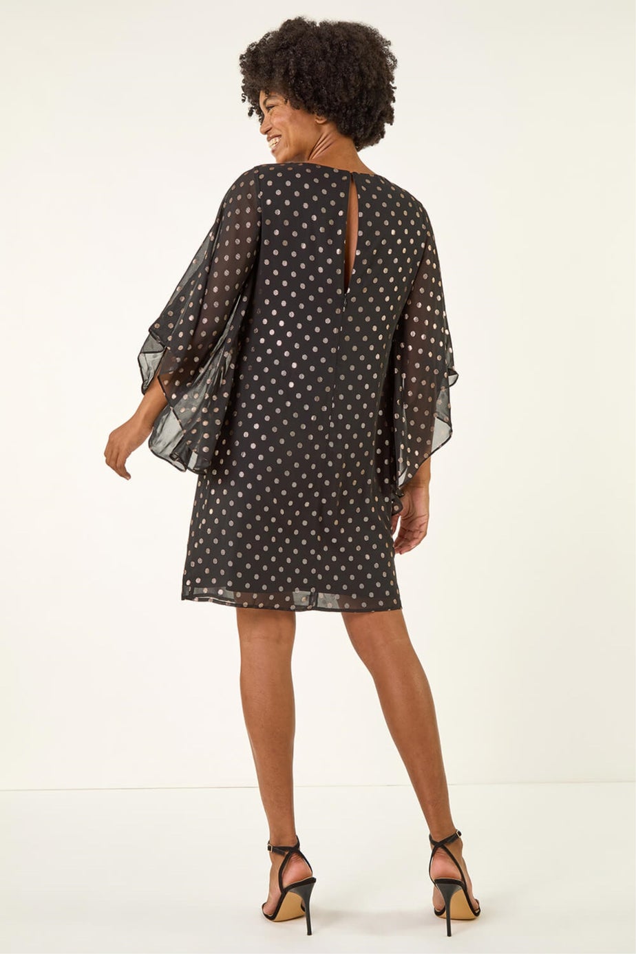 Roman Black Asymmetric Spot Print Overlay Dress