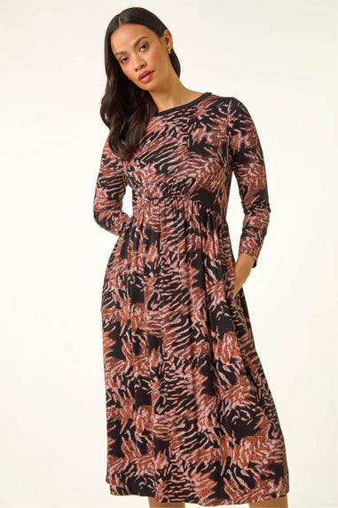 Dusk Light Pink Abstract Print Pocket Stretch Midi Dress
