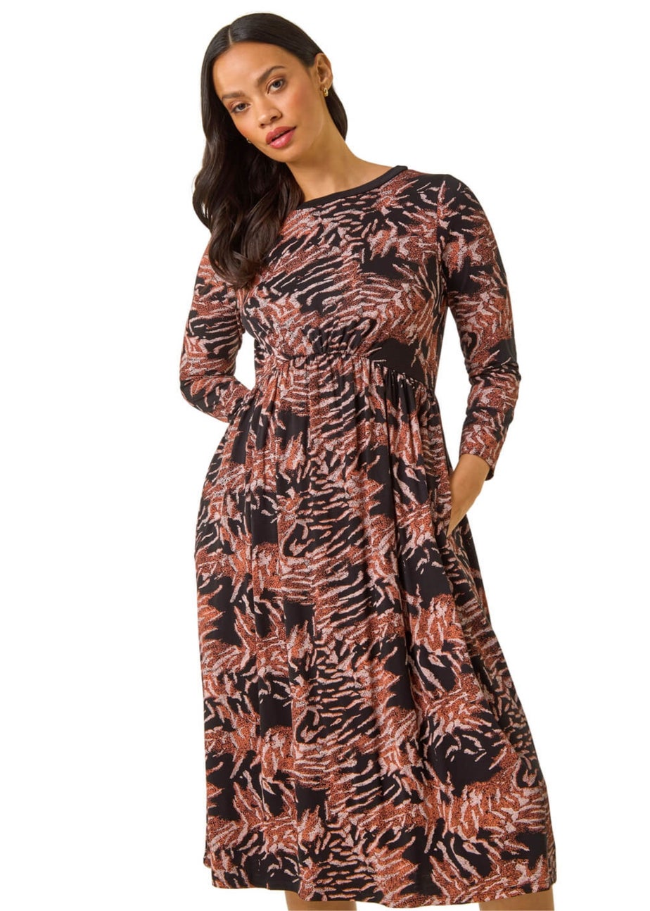 Dusk Light Pink Abstract Print Pocket Stretch Midi Dress