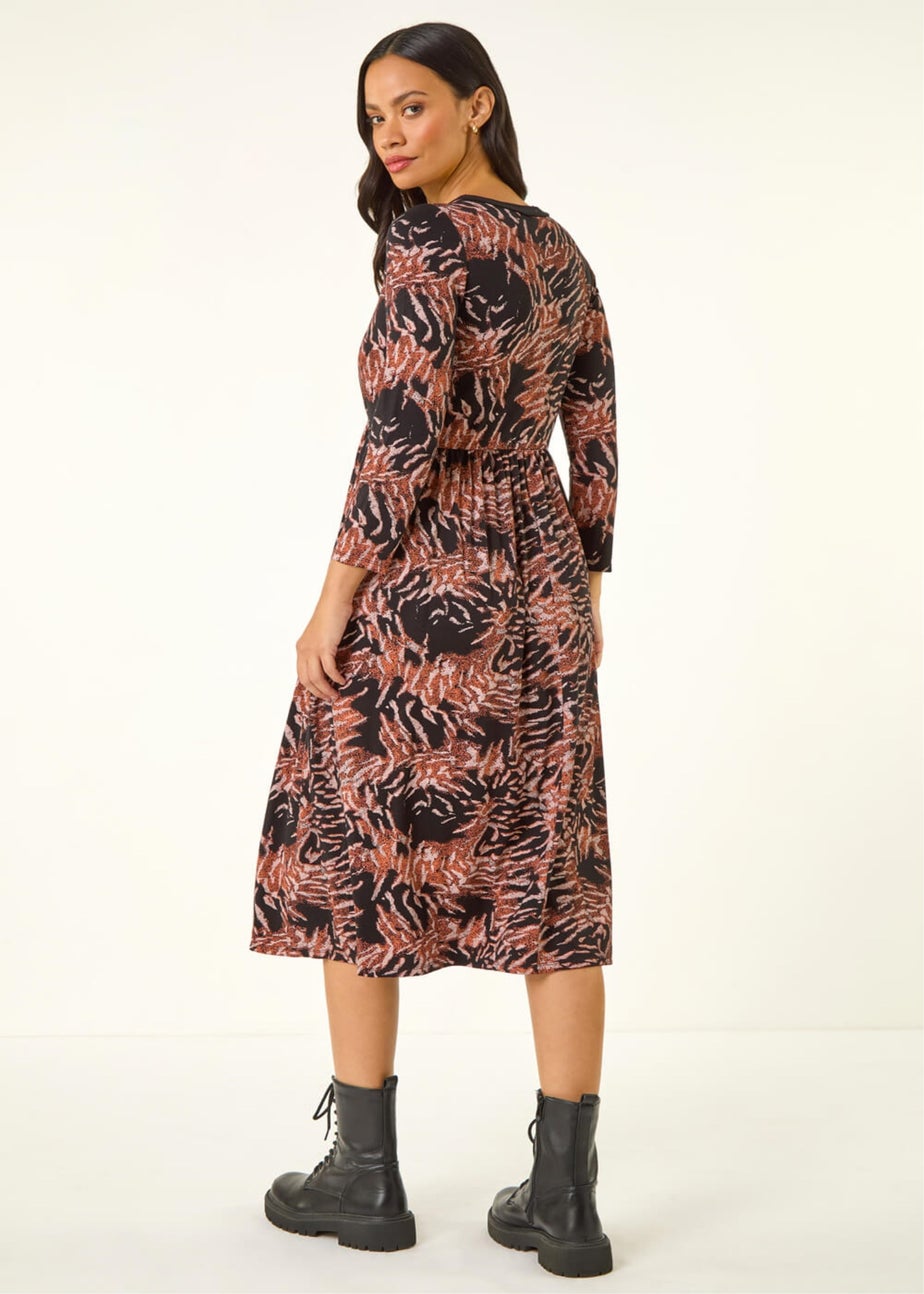 Dusk Light Pink Abstract Print Pocket Stretch Midi Dress