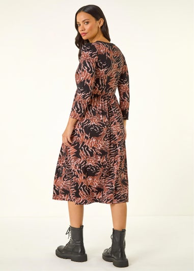 Dusk Light Pink Abstract Print Pocket Stretch Midi Dress