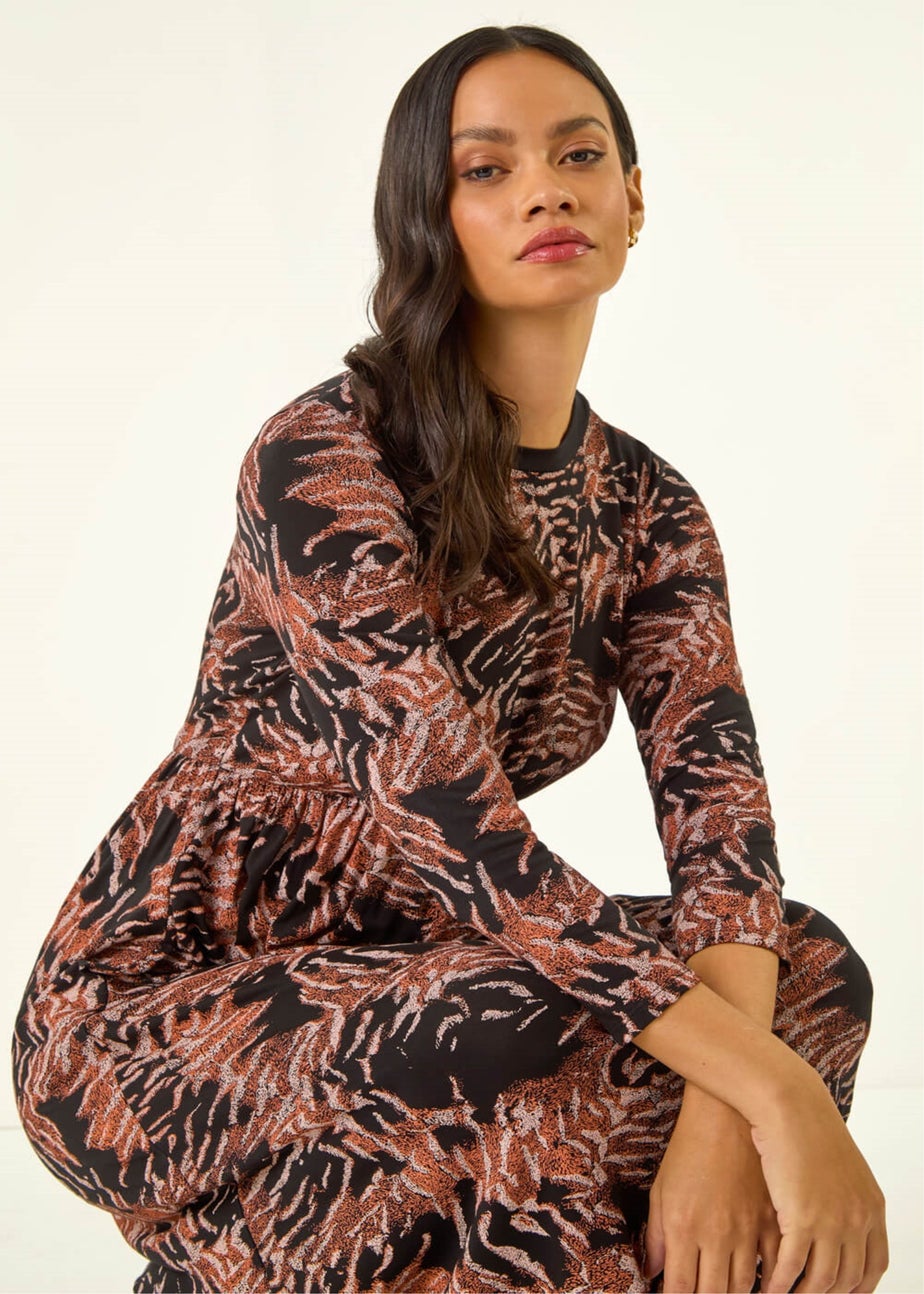 Dusk Light Pink Abstract Print Pocket Stretch Midi Dress