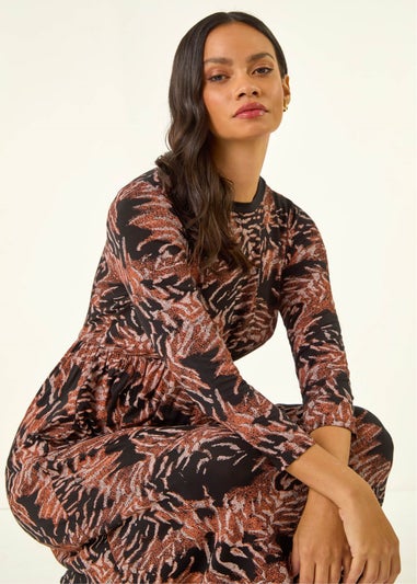 Dusk Light Pink Abstract Print Pocket Stretch Midi Dress