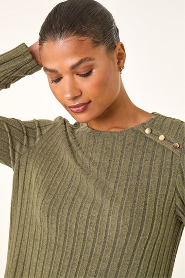 Roman Khaki Textured Ribbed Swing Dress