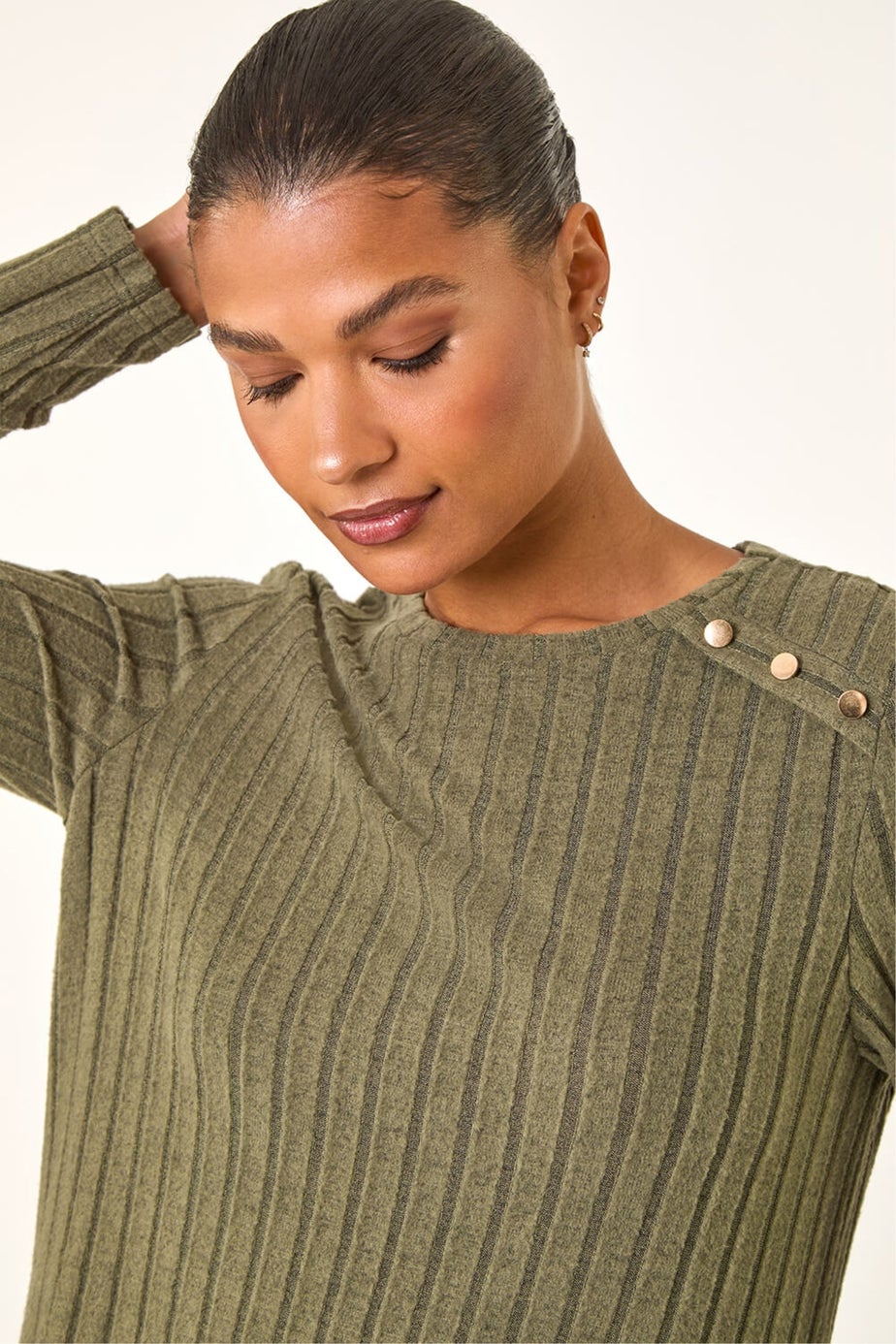 Roman Khaki Textured Ribbed Swing Dress