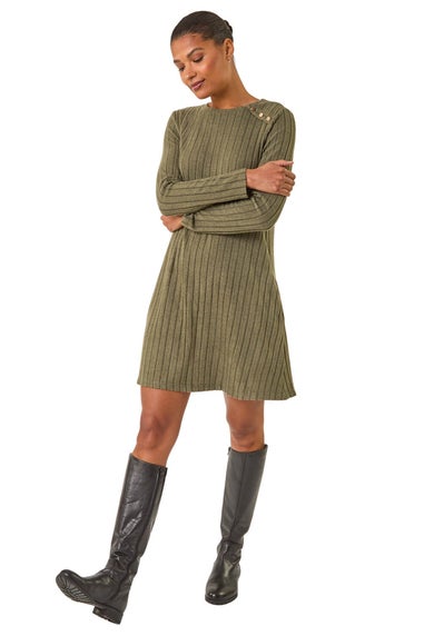 Roman Khaki Textured Ribbed Swing Dress