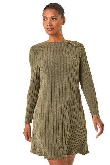 Roman Khaki Textured Ribbed Swing Dress