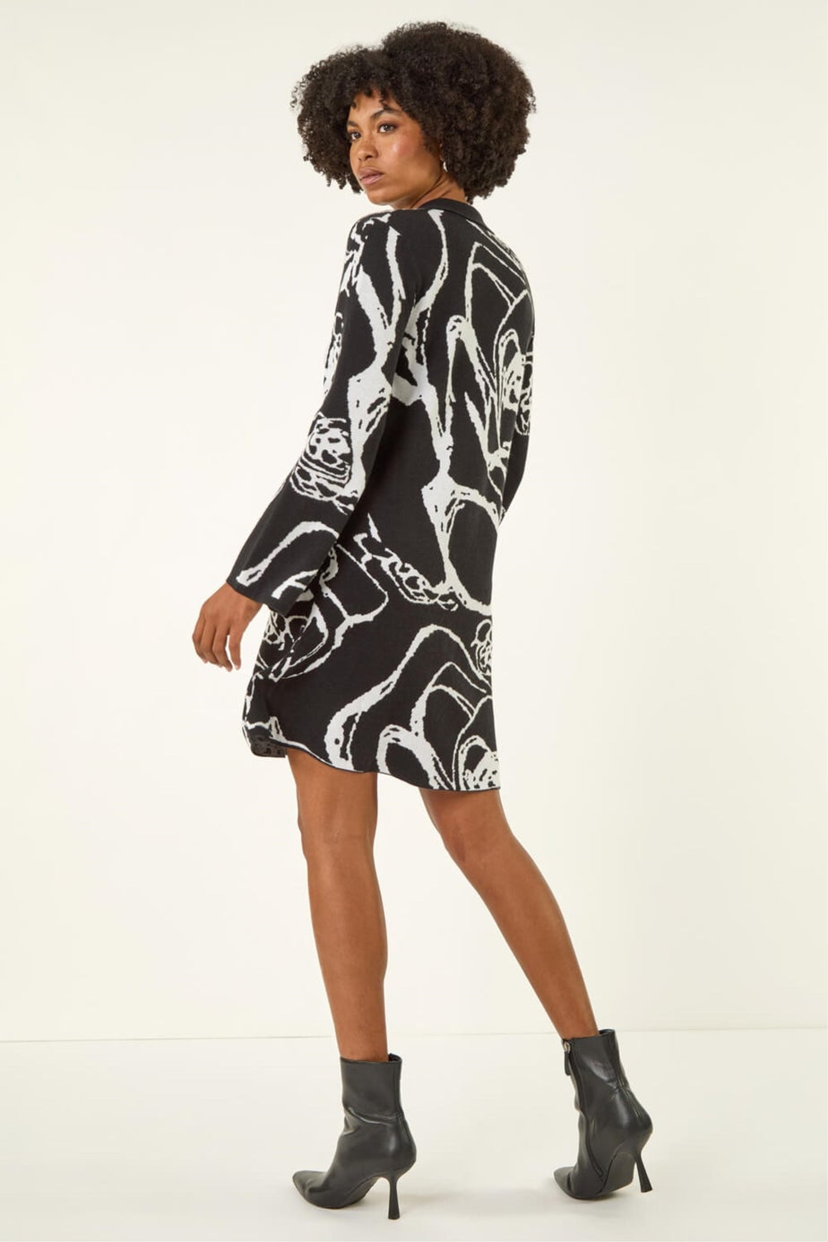 Roman Black Floral Abstract Knit Dress