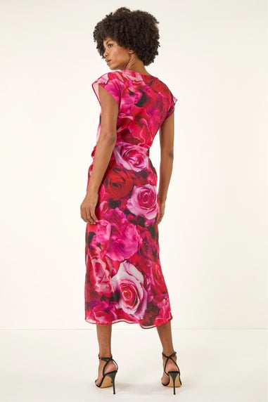 Roman Pink Floral Print Twist Detail Dress