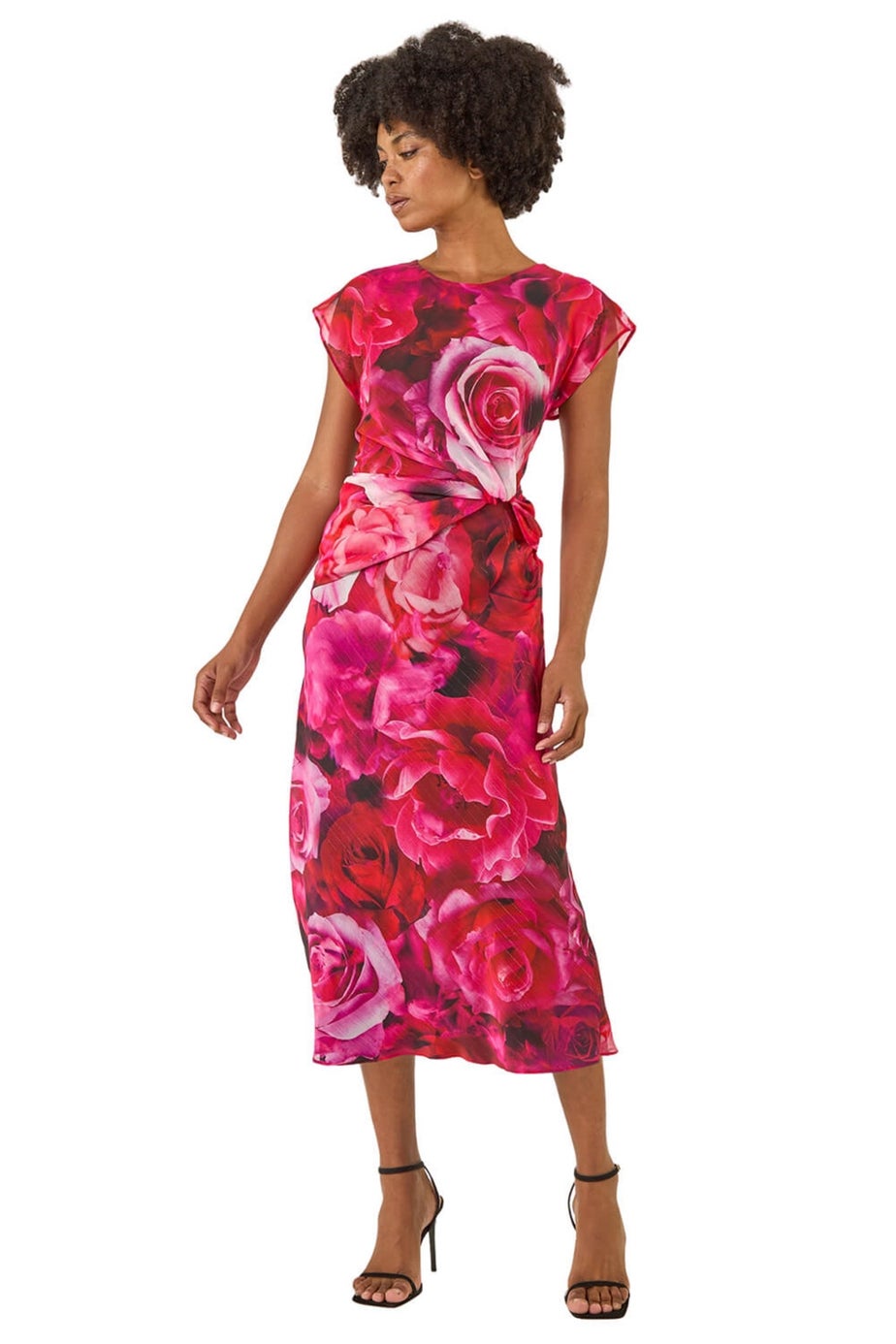 Roman Pink Floral Print Twist Detail Dress