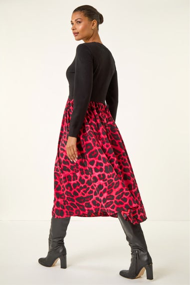 Roman Red Animal Print Twist Front Midi Dress