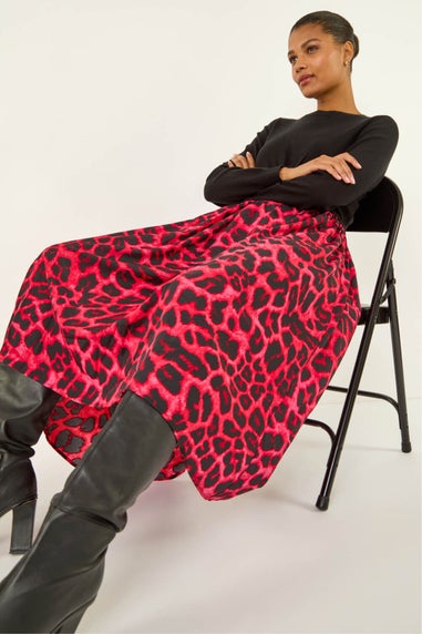 Roman Red Animal Print Twist Front Midi Dress