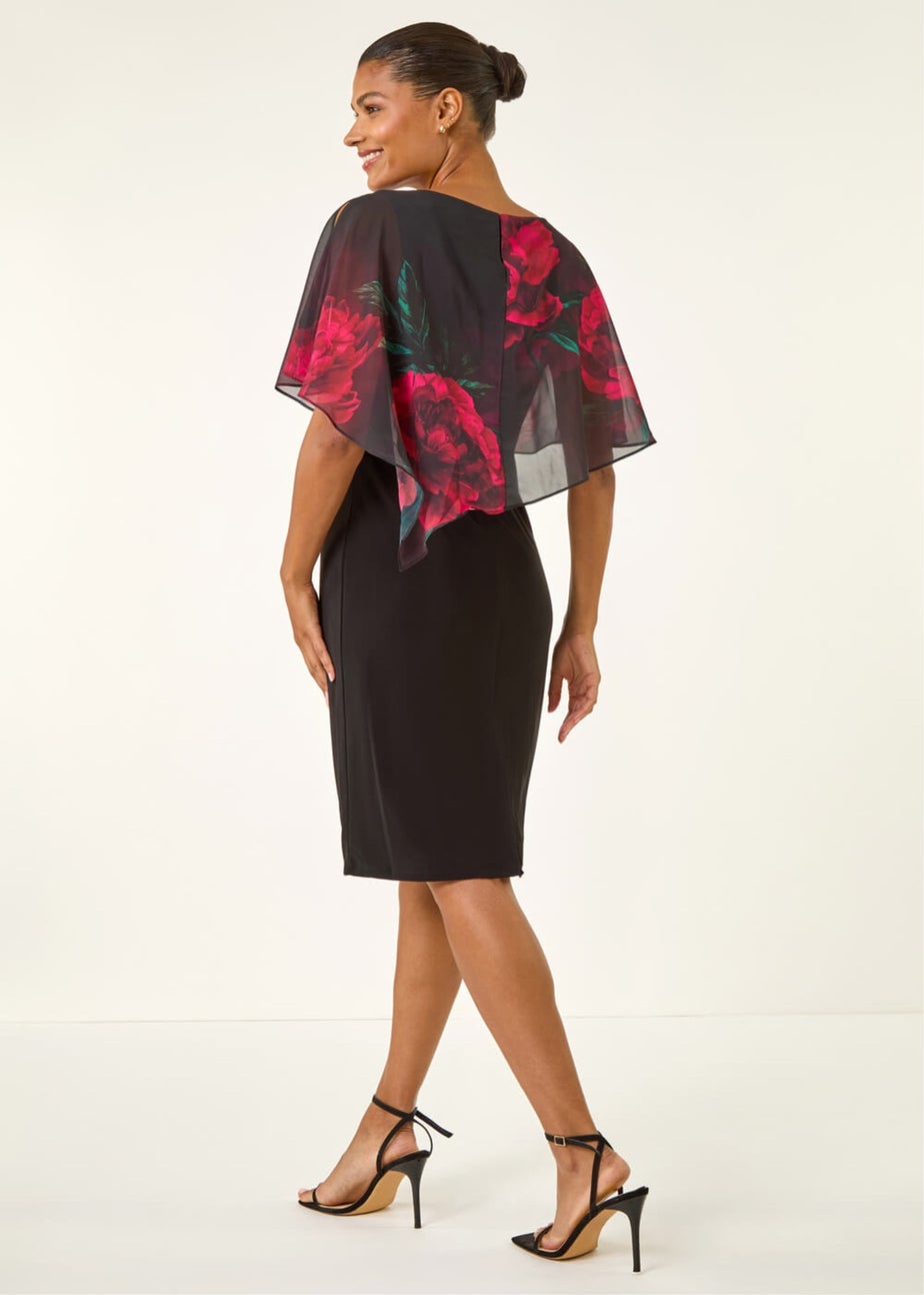 Roman Black Floral Overlay Premium Stretch Dress