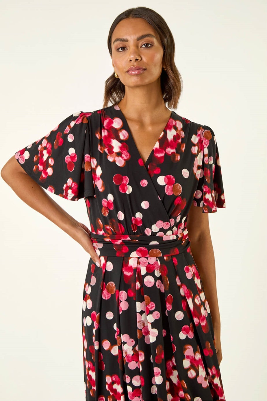 Roman Red Spot Print Wrap Midi Dress