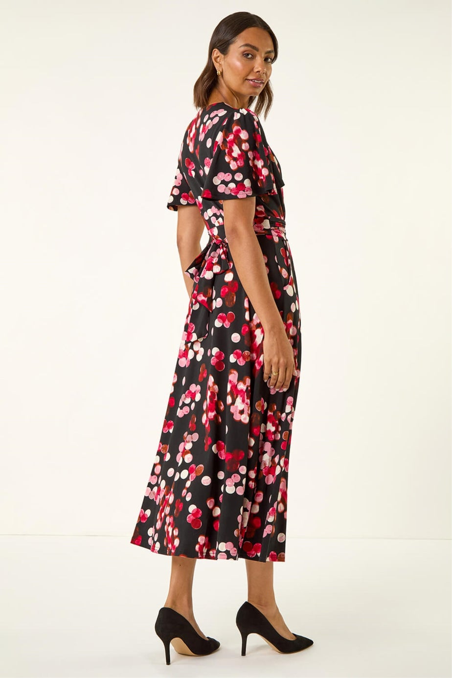 Roman Red Spot Print Wrap Midi Dress