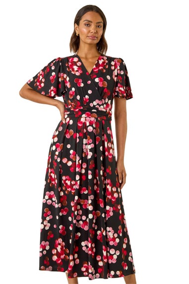 Roman Red Spot Print Wrap Midi Dress