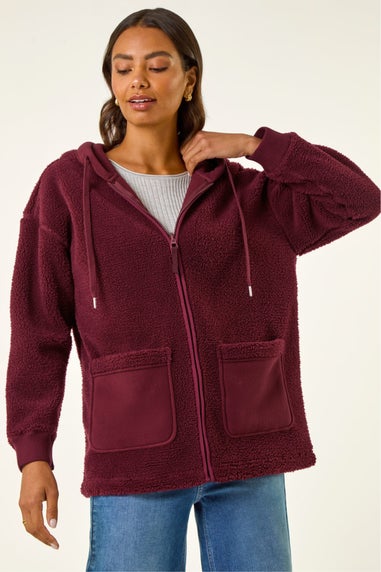 Roman Burgundy Hooded Borg Zip Through Jacket
