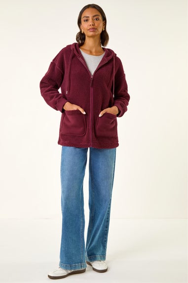 Roman Burgundy Hooded Borg Zip Through Jacket