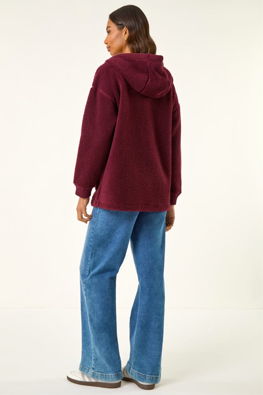 Roman Burgundy Hooded Borg Zip Through Jacket