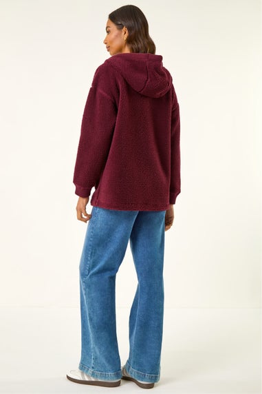 Roman Burgundy Hooded Borg Zip Through Jacket