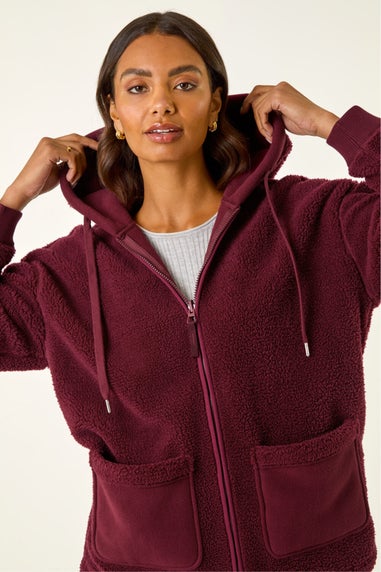 Roman Burgundy Hooded Borg Zip Through Jacket