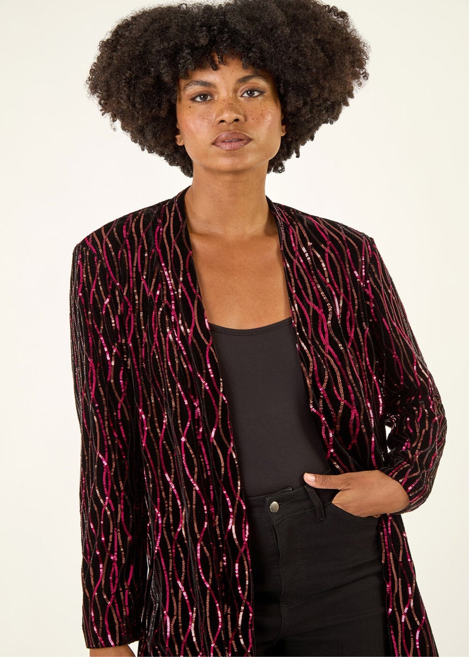 Roman Fuchsia Sequin Velvet Longline Jacket