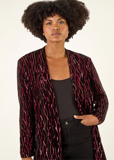 Roman Fuchsia Sequin Velvet Longline Jacket