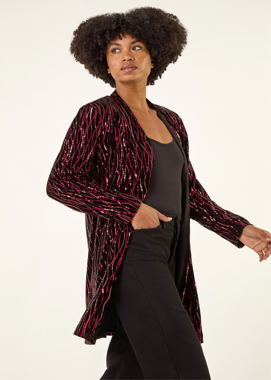 Roman Fuchsia Sequin Velvet Longline Jacket