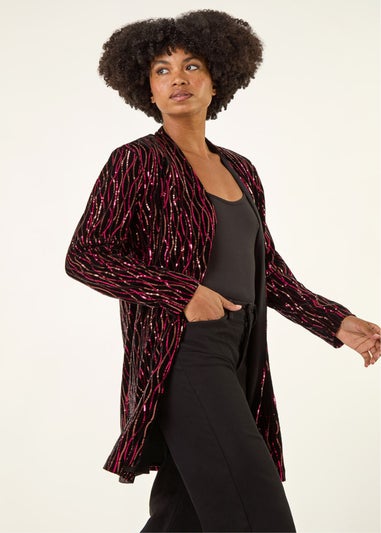 Roman Fuchsia Sequin Velvet Longline Jacket