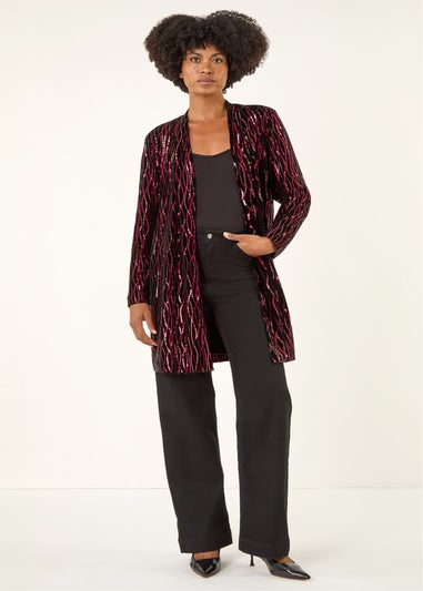 Roman Fuchsia Sequin Velvet Longline Jacket