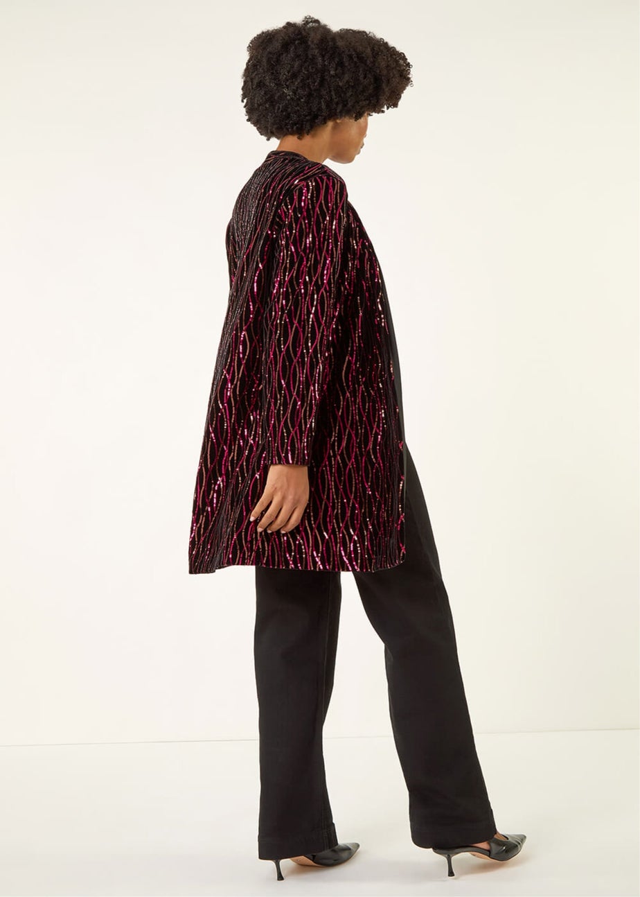 Roman Fuchsia Sequin Velvet Longline Jacket