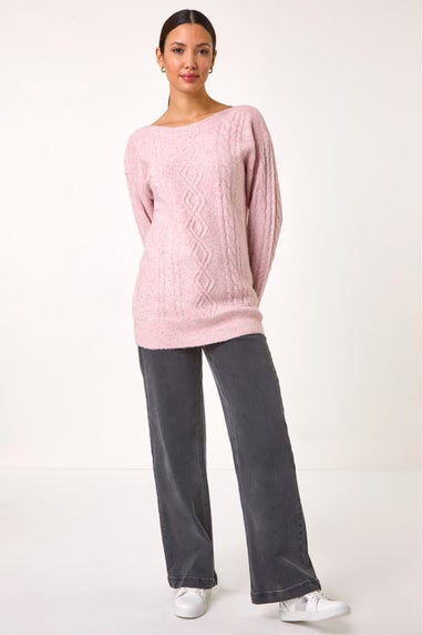 Roman Light Pink Sequin Cable Knit Jumper