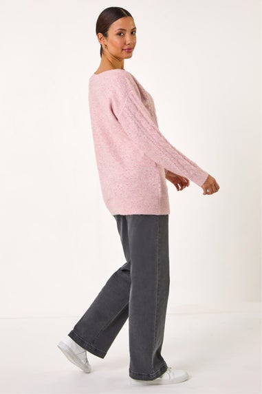 Roman Light Pink Sequin Cable Knit Jumper