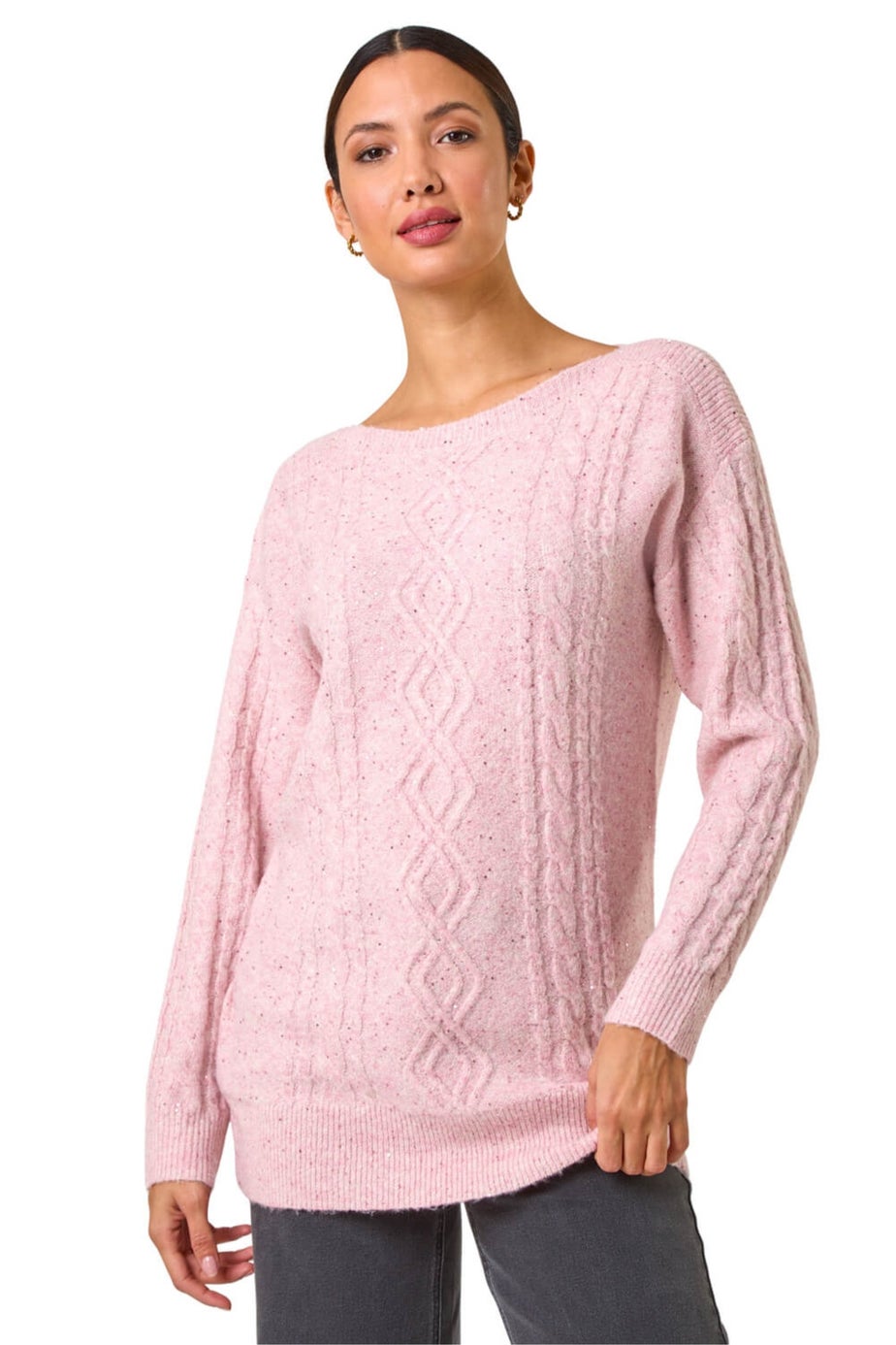 Roman Light Pink Sequin Cable Knit Jumper