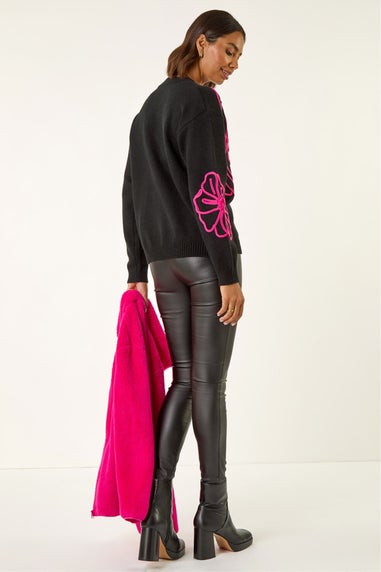 Roman Black Cornelli Floral Knit Jumper